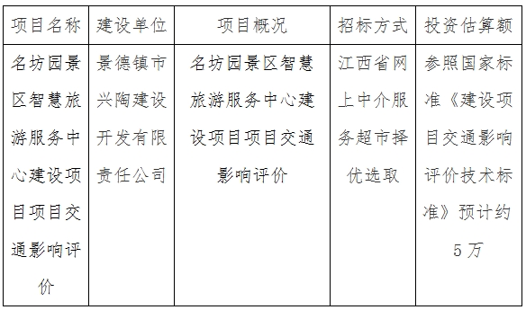 名坊園景區智慧旅游服務中心建設項目交通影響評價計劃公告