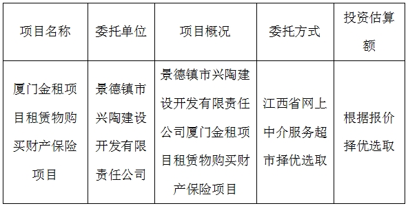 廈門金租項目租賃物保險項目計劃公告