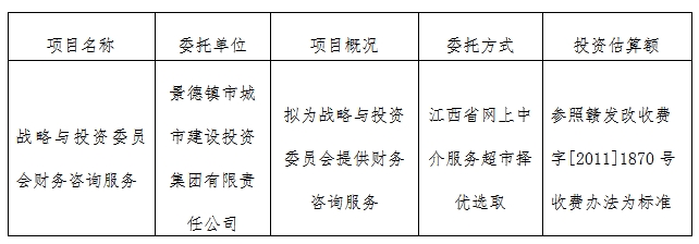 戰(zhàn)略與投資委員會(huì)財(cái)務(wù)咨詢服務(wù)計(jì)劃公告　　　　　　