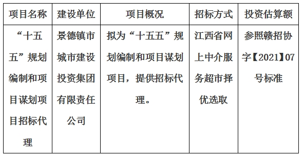 “十五五”規(guī)劃編制和項(xiàng)目謀劃項(xiàng)目招標(biāo)代理計劃公告