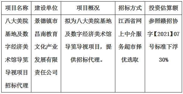 八大美院基地及數(shù)字經(jīng)濟美術(shù)館導(dǎo)覽導(dǎo)視項目招標代理計劃公告