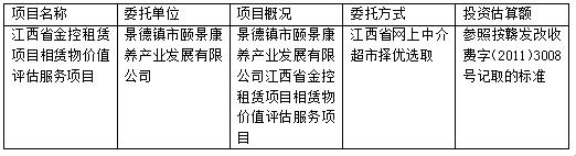 江西省金控租賃項目租賃物價值評估服務項目計劃  公告